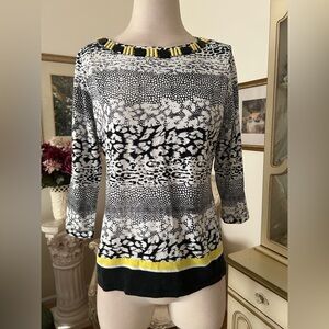 Ruby Rd. Black and White Blouse with Yellow Highlights Size M C:4454